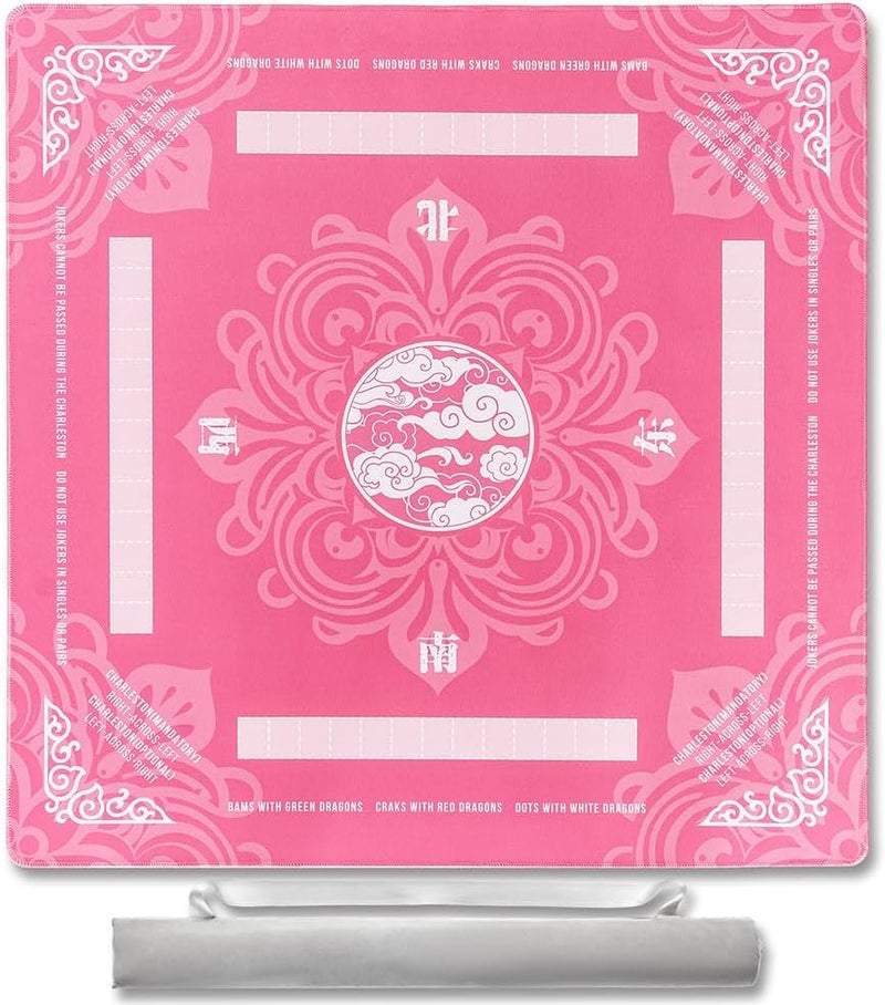 TANSOREX Mahjong Mat for Table with Printed American Rules & Carry Bag, 32.4x32.4 Inch Non-Slip Silent Tabletop Gaming Mat for American Mahjong & Tile Games (Pink) - Image 1